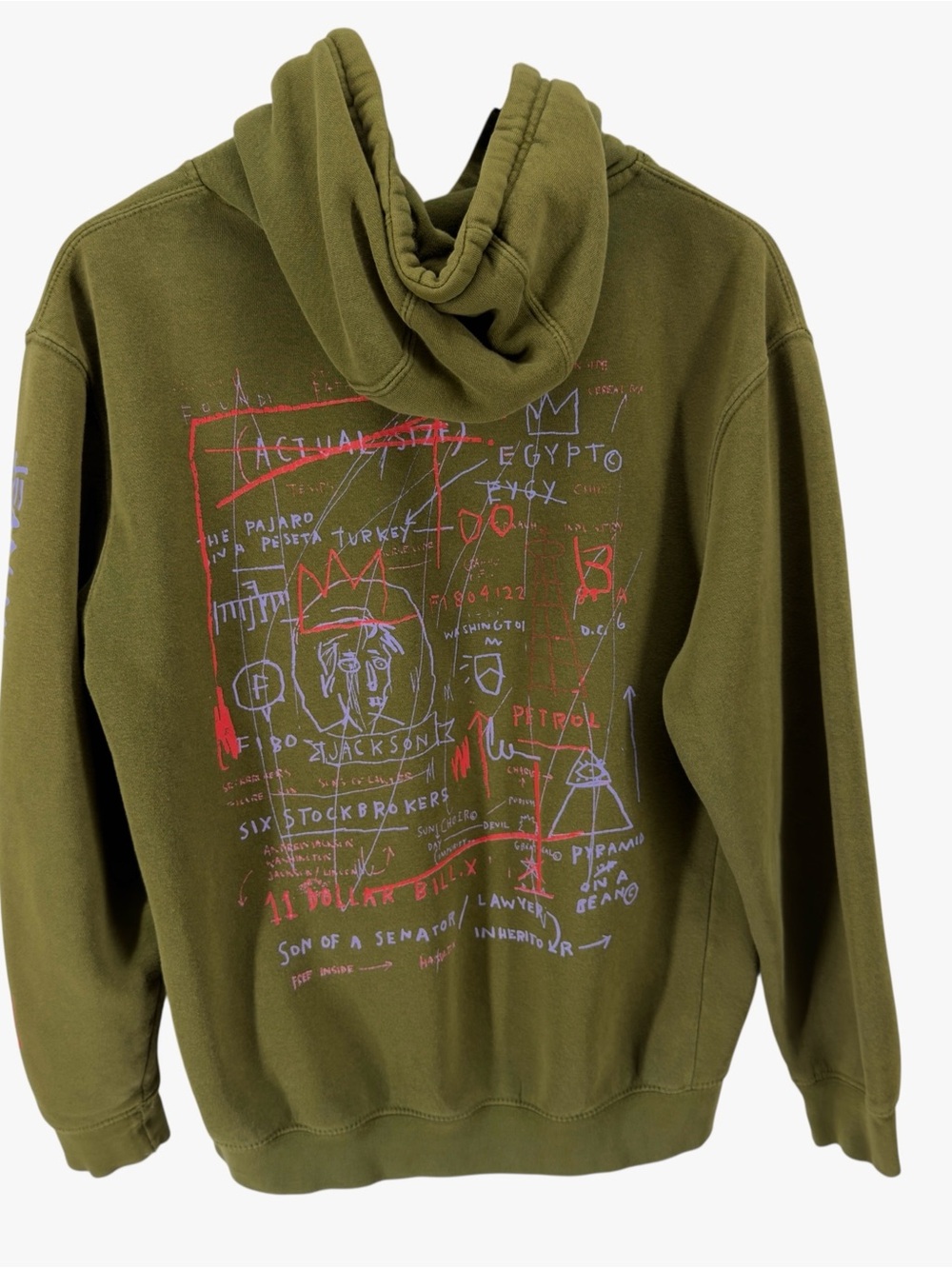 Jean Michel Basquiat Graphic Art Olive Green Hoodie - Picture 2 of 6